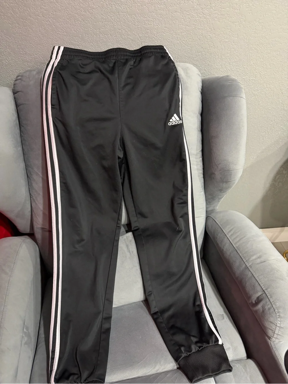 adidas Black Sweatpants with Light Pink Side Stripes